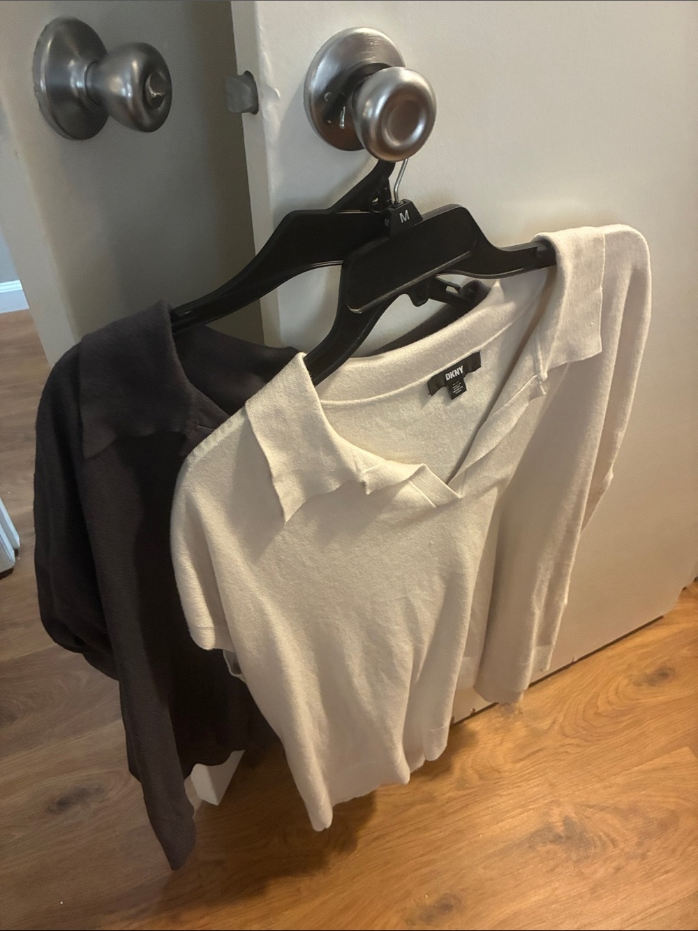 DKNY Short Sleeve Polo Tops in Cream and Charcoal